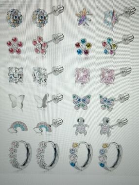 Assorted Sparkling Silver-Tone Stud & Hoop Earrings with Pastel Crystals